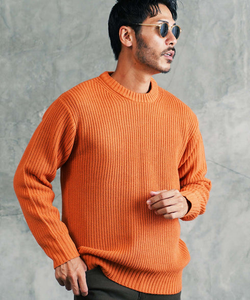 畦ニット(クルーネック) ニット セーター メンズ あぜ編み 総柄 秋服 冬服 ニットセーター メンズニット メンズセーター 厚手 冬 ボーダー 暖かい あったか 秋 秋冬 ハイネック タートルニット モック クルーネック